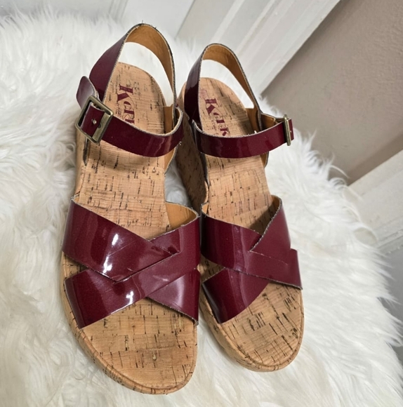 Kork Ease Leather Strappy Red Wedge Sandals With Back Strap Women's Size 9M🌴 - Picture 3 of 8
